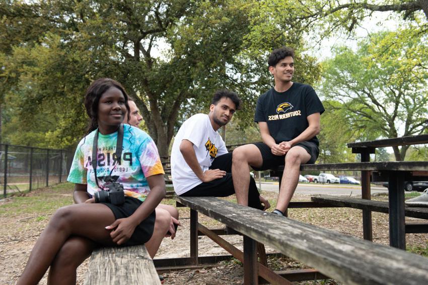 students on a bleacher